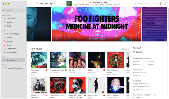 Snapshot shows the iTunes Store offers a world of music for purchase.