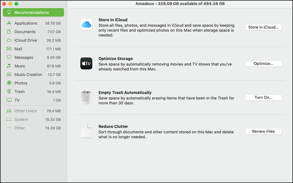 Snapshot shows managing your storage to reclaim drive space.