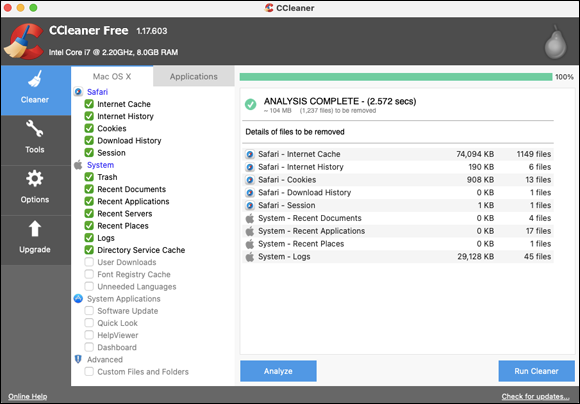 Snapshot shows Piriform’s CCleaner for Mac is a great tool for cleaning your iMac’s drive.