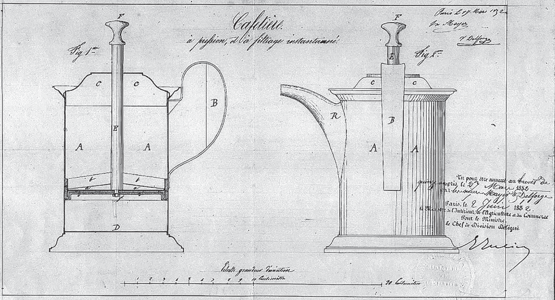 Schematic illustration of the first design for the French press
