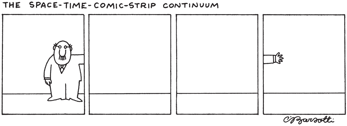 Schematic illustration of a comic using negative space to make a point