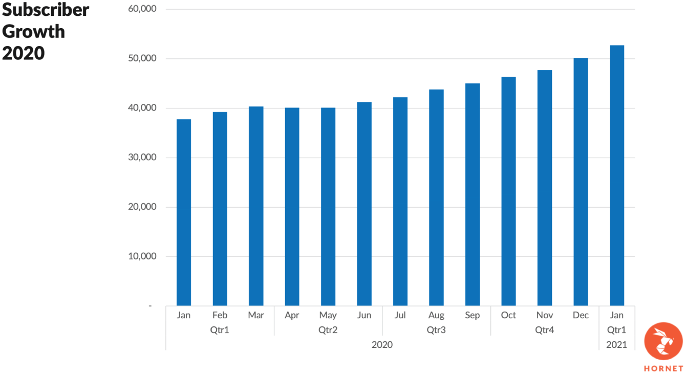 Schematic illustration of subscriber growth in 2020.