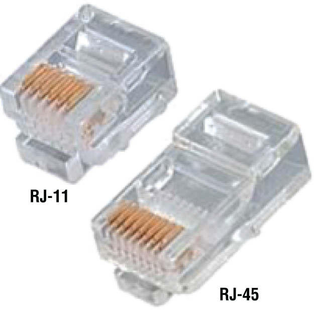 Schematic illustration of RJ-11 and RJ-45 connectors
