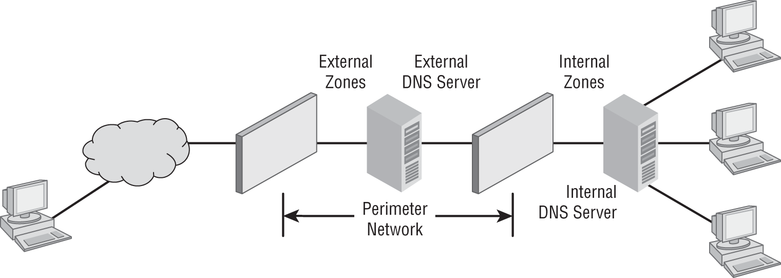 Schematic illustration of internal and external DNS