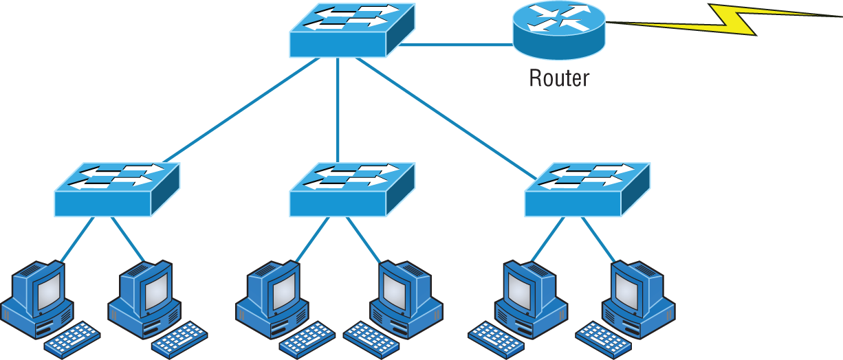 Schematic illustration of switched networks creating an internetwork