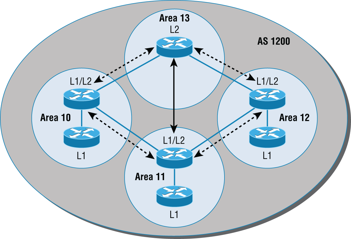 Schematic illustration of IS-IS network terminology