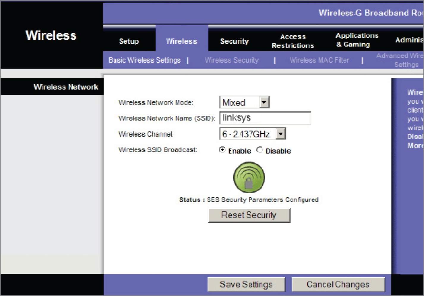 Snapshot of Wireless G Broadband Point.