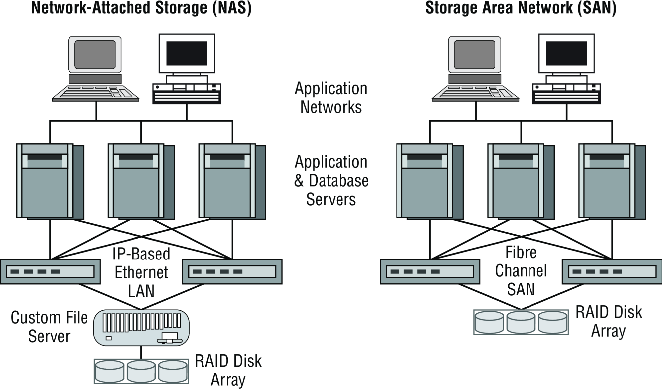 Schematic illustration of NAS and SAN