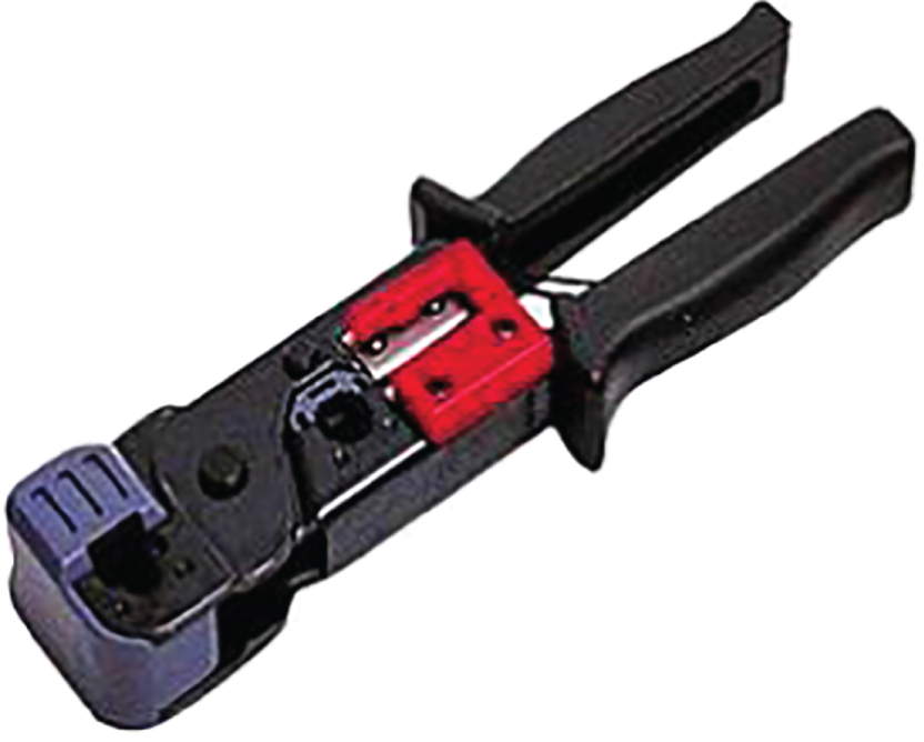 Schematic illustration of a combination cable stripper, crimper, and snippers