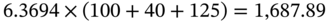 6.3694 times left-parenthesis 100 plus 40 plus 125 right-parenthesis equals 1 comma 687.89