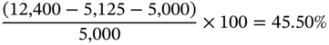 StartFraction left-parenthesis 12 comma 400 minus 5 comma 125 minus 5 comma 000 right-parenthesis Over 5 comma 000 EndFraction times 100 equals 45.50 percent-sign