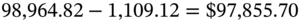 98 comma 964.82 minus 1 comma 109.12 equals dollar-sign 97 comma 855.70