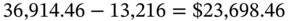 36 comma 914.46 minus 13 comma 216 equals dollar-sign 23 comma 698.46