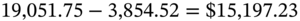 19 comma 051.75 minus 3 comma 854.52 equals dollar-sign 15 comma 197.23