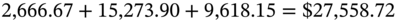 2 comma 666.67 plus 15 comma 273.90 plus 9 comma 618.15 equals dollar-sign 27 comma 558.72