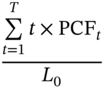 StartFraction sigma-summation Underscript t equals 1 Overscript upper T Endscripts t times upper P upper C upper F Subscript t Baseline Over upper L 0 EndFraction