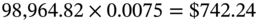 98 comma 964.82 times 0.0075 equals dollar-sign 742.24