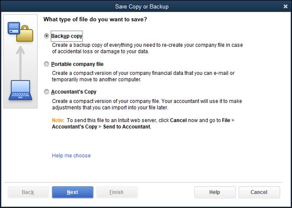Snapshot of the first Save Copy or Backup dialog box.