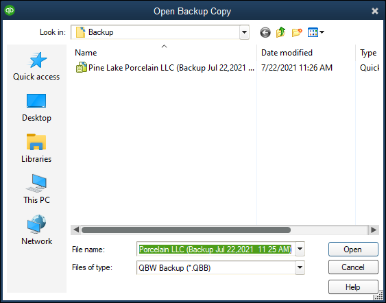 Snapshot of the Open Backup Copy dialog box.