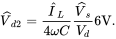 ModifyingAbove upper V With caret Subscript zero width space d Baseline 2 Baseline equals StartFraction ModifyingAbove upper I With caret Subscript upper L Baseline Over 4 omega upper C EndFraction StartFraction ModifyingAbove upper V With caret Subscript zero width space s Baseline Over upper V Subscript d Baseline EndFraction 6 normal upper V zero width space period