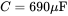 upper C equals 690 normal mu normal upper F