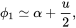 phi 1 asymptotically-equals alpha plus StartFraction u Over 2 EndFraction comma