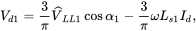 upper V Subscript d Baseline 1 Baseline equals StartFraction 3 Over pi EndFraction ModifyingAbove upper V With caret Subscript upper L upper L Baseline 1 Baseline cosine alpha 1 minus StartFraction 3 Over pi EndFraction omega upper L Subscript s Baseline 1 Baseline upper I Subscript d Baseline comma
