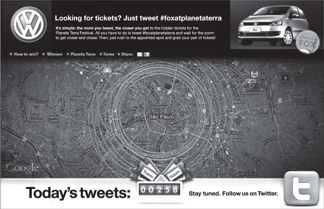 Photograph of Volkswagen and BBDO create a mash-up of Twitter and Google Maps.