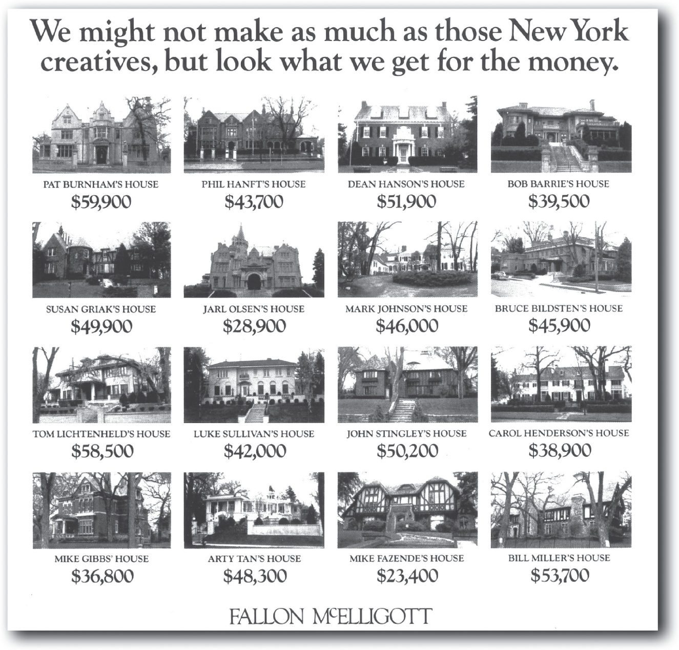 An illustration of a 1990s recruitment ad for Fallon McElligott in Minneapolis.