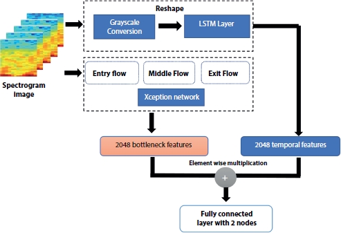 Schematic illustration of the architecture of proposed combinational CNN plus LSTM model.