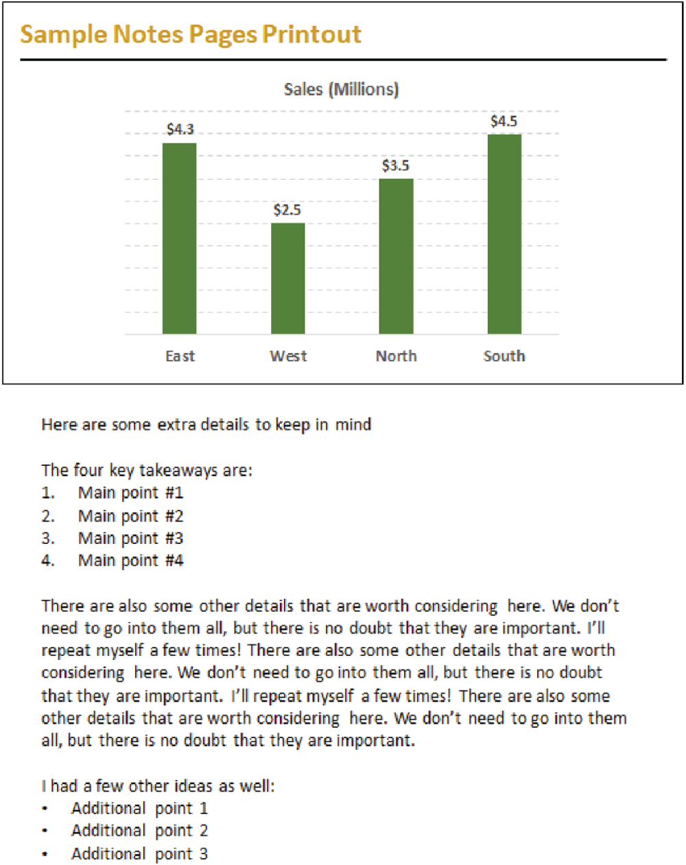 An illustration of use Notes Pages as a Leave-Behind Document