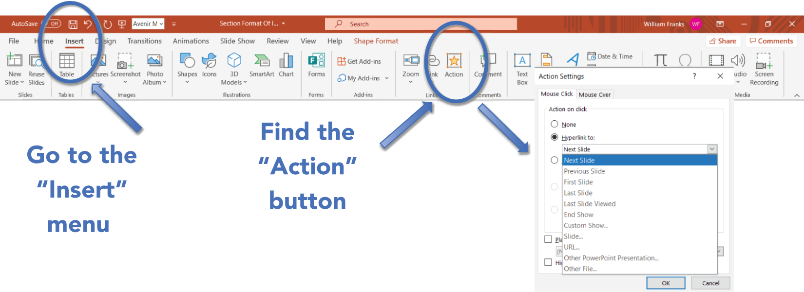 An illustration of how to Apply Action Settings