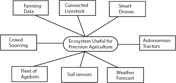Schematic illustration of the ecosystem useful for precision agriculture.