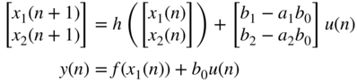 StartLayout 1st Row 1st Column StartBinomialOrMatrix x 1 left-parenthesis n plus 1 right-parenthesis Choose x 2 left-parenthesis n plus 1 right-parenthesis EndBinomialOrMatrix 2nd Column equals h left-parenthesis StartBinomialOrMatrix x 1 left-parenthesis n right-parenthesis Choose x 2 left-parenthesis n right-parenthesis EndBinomialOrMatrix right-parenthesis plus StartBinomialOrMatrix b 1 minus a 1 b 0 Choose b 2 minus a 2 b 0 EndBinomialOrMatrix u left-parenthesis n right-parenthesis 2nd Row 1st Column y left-parenthesis n right-parenthesis 2nd Column equals f left-parenthesis x 1 left-parenthesis n right-parenthesis right-parenthesis plus b 0 u left-parenthesis n right-parenthesis EndLayout