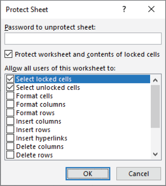 Snapshot of excel usings a dialog box to get additional information about a command.