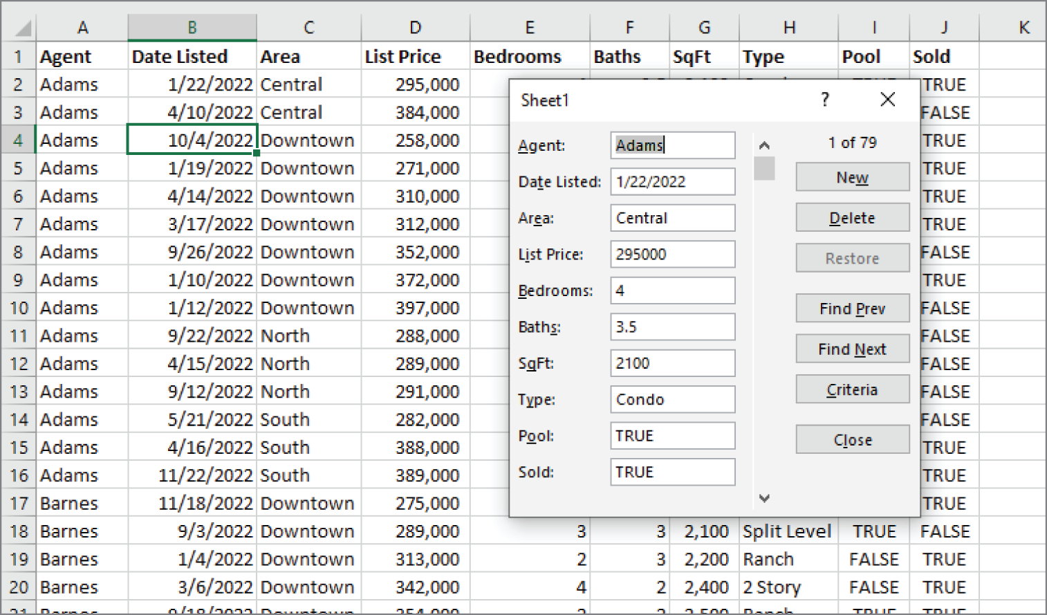 Snapshot of excel's built-in data form can simplify many data-entry tasks.