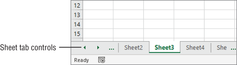 Snapshot of using the sheet tab controls to activate a different worksheet or to see additional worksheet tabs