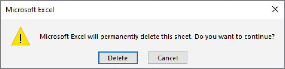 Snapshot of excel's warning that you might be losing some data