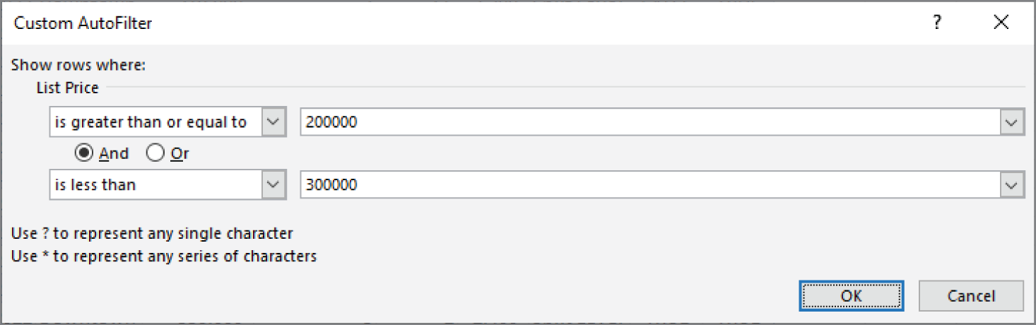 Snapshot of specifying a more complex numeric filter