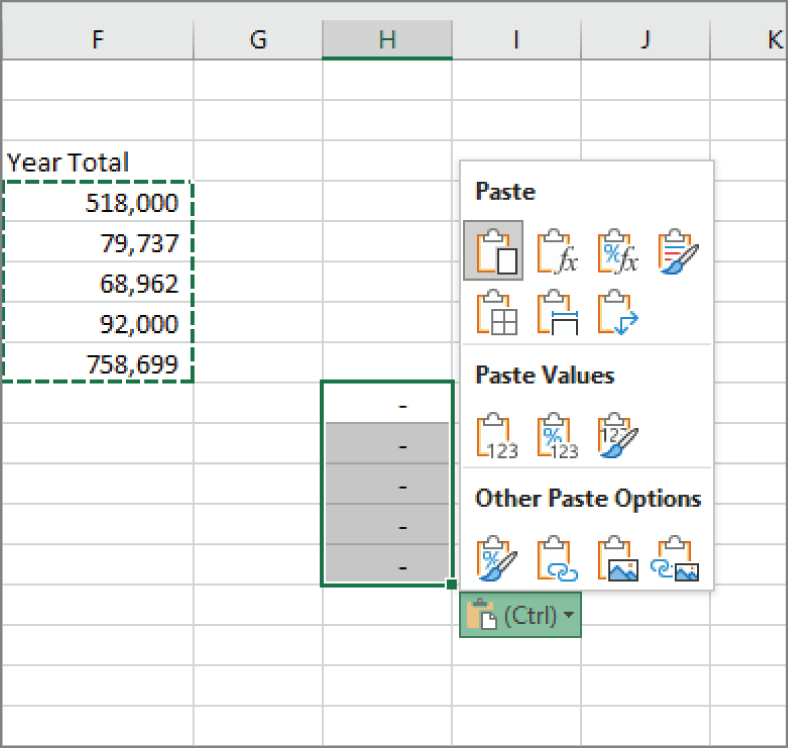 “Snapshot of Using Paste Options Buttons When Inserting and Pasting”