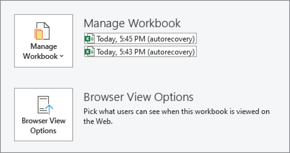 Snapshot of recovering older versions of your workbook.