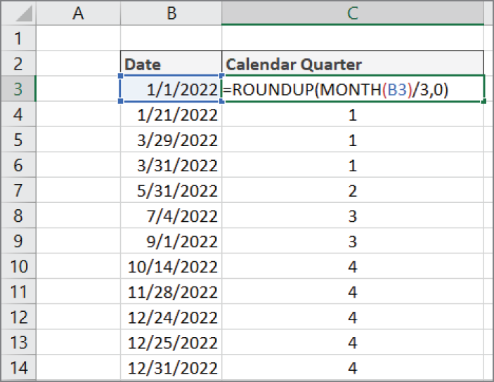 Snapshot of calculating calendar quarters