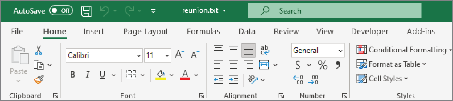 Snapshot of excel's title bar displays the opened file's name.