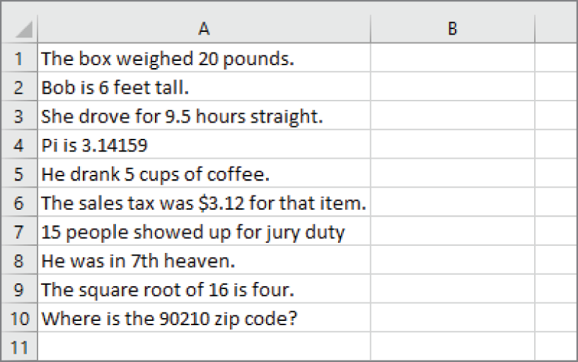 Snapshot of the goal is to extract the numbers from column A.