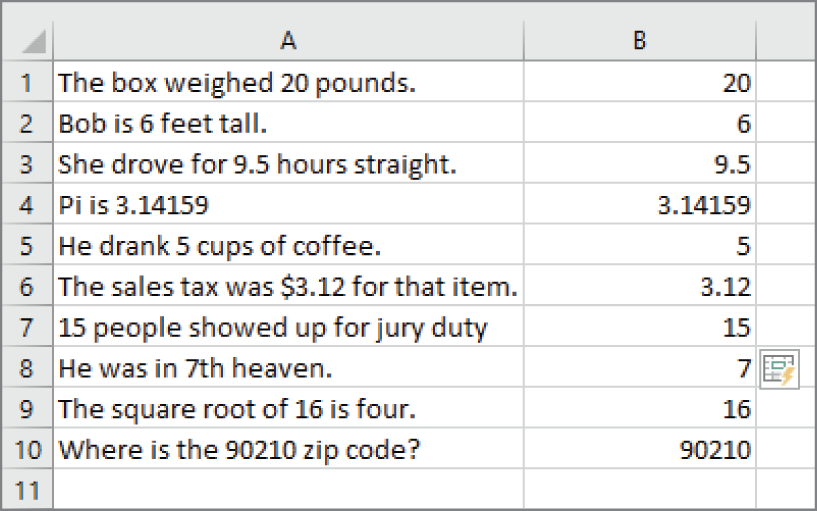 Snapshot shows after entering an example of a decimal number, Excel gets all of the values correct.