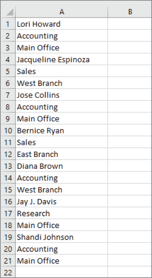 Snapshot of vertical data that needs to be converted to three columns