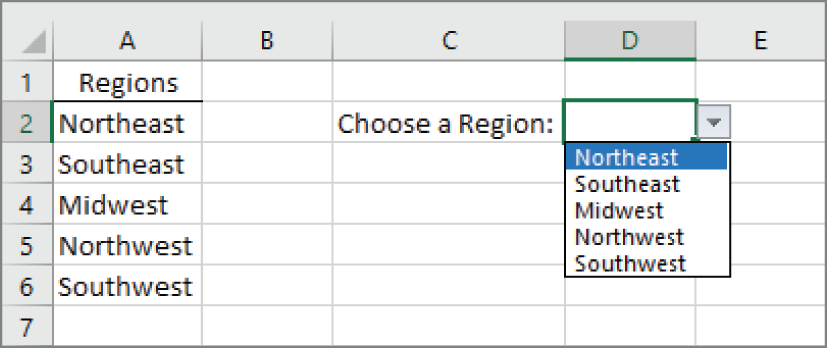 Snapshot of the drop-down list was created using data validation.