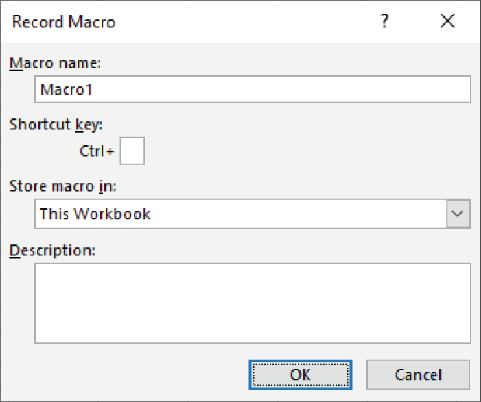 Snapshot of the Record Macro dialog box