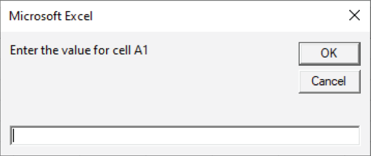 Snapshot of using the VBA InputBox function to get a value from the usingr