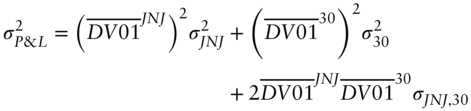 StartLayout 1st Row 1st Column sigma Subscript upper P ampersand upper L Superscript 2 Baseline equals left-parenthesis ModifyingAbove upper D upper V Baseline 01 With bar Superscript upper J upper N upper J Baseline right-parenthesis squared sigma Subscript upper J upper N upper J Superscript 2 Baseline 2nd Column plus left-parenthesis ModifyingAbove upper D upper V Baseline 01 With bar Superscript 30 Baseline right-parenthesis squared sigma 30 squared 2nd Row 1st Column Blank 2nd Column plus 2 ModifyingAbove upper D upper V Baseline 01 With bar Superscript upper J upper N upper J Baseline ModifyingAbove upper D upper V Baseline 01 With bar Superscript 30 Baseline sigma Subscript upper J upper N upper J comma 30 EndLayout